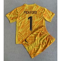 Camiseta Inglaterra Jordan Pickford #1 Portero Primera Equipación Replica Eurocopa 2024 para niños mangas cortas (+ Pantalones cortos)